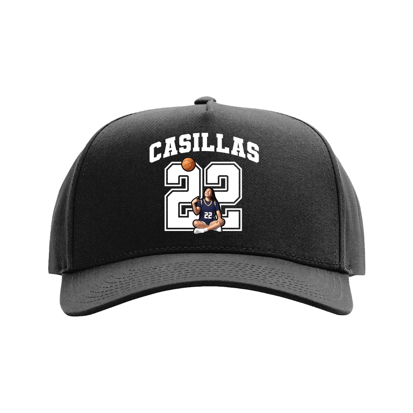 Full Fabric Five-Panel Champ Cap — Number in Black