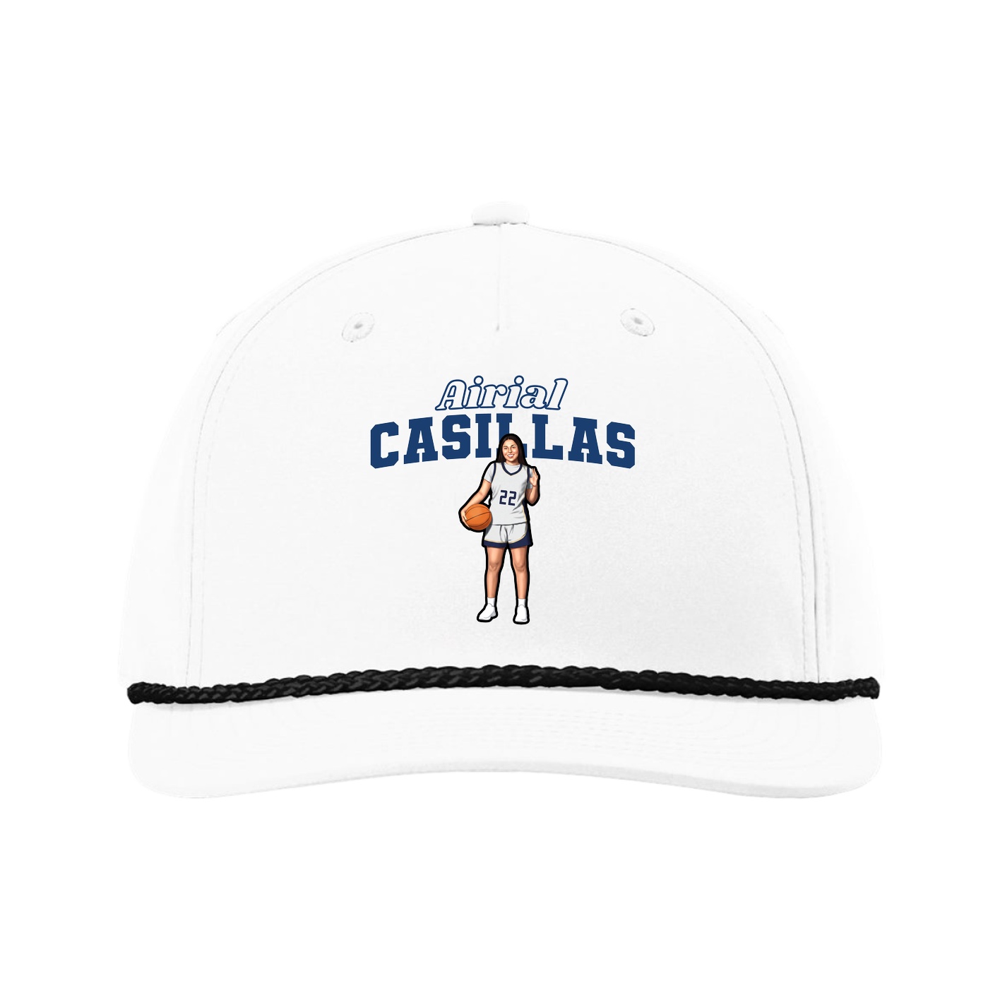 Five-Panel Classic Rope Cap — Name Arch in White