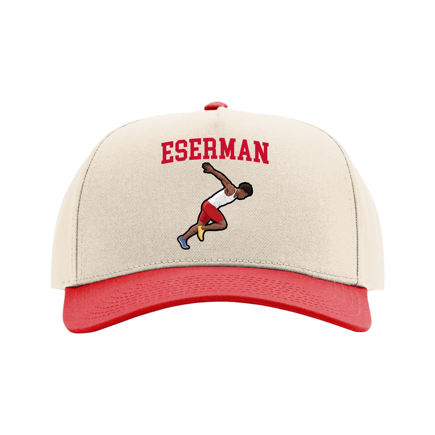 Full Fabric Five-Panel Champ Cap — Shirsey in Cream/Red