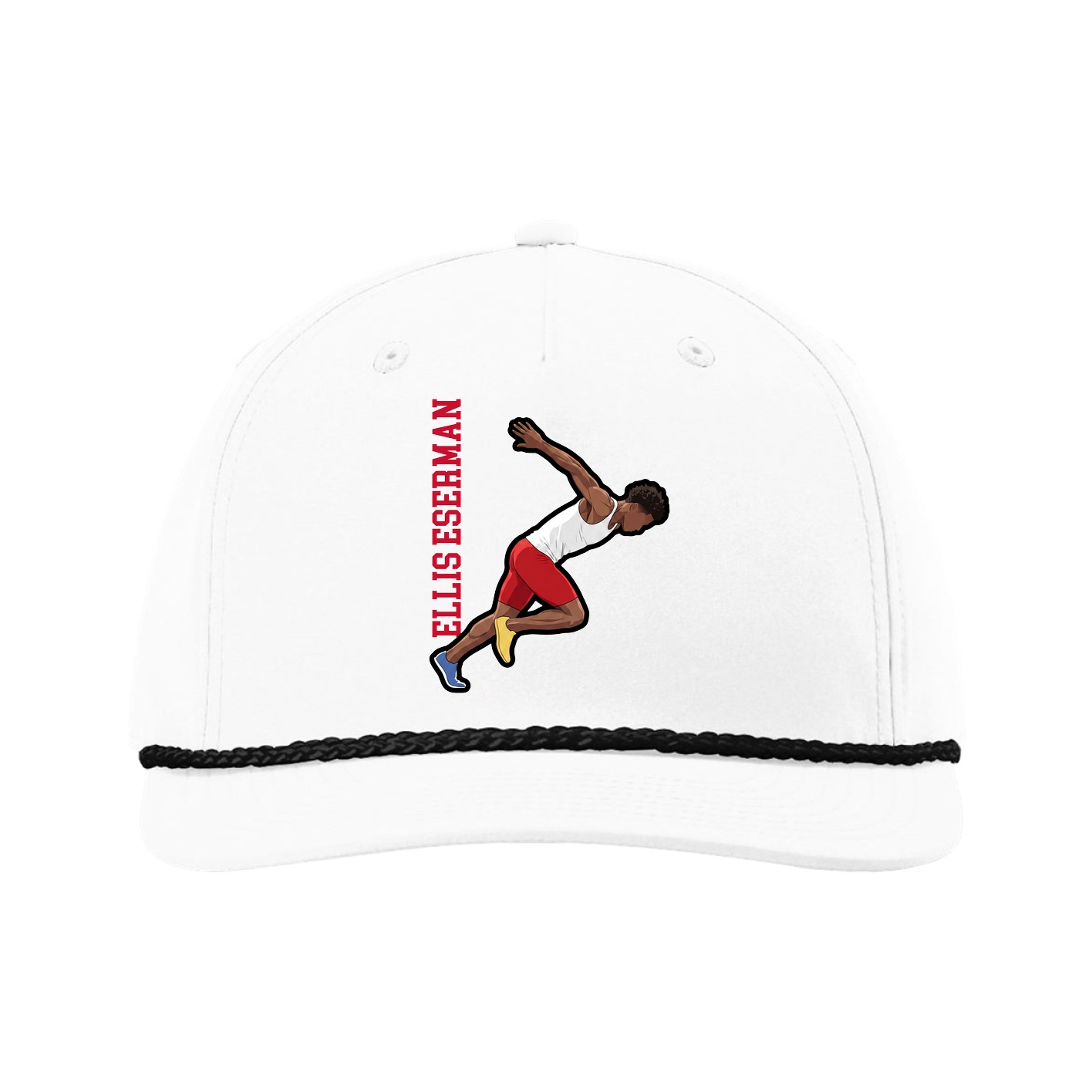 Five-Panel Classic Rope Cap — Name Vertical in White