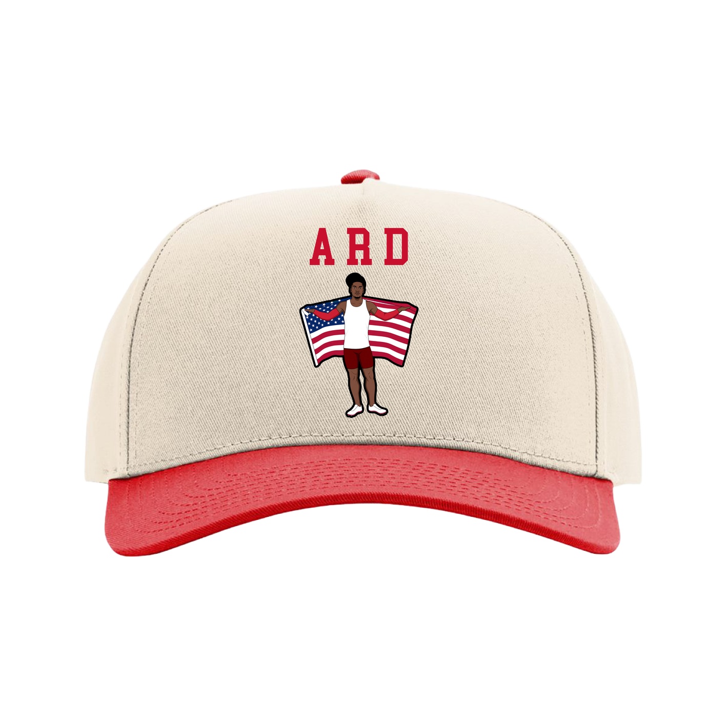 Full Fabric Five-Panel Champ Cap — Shirsey in Cream/Red