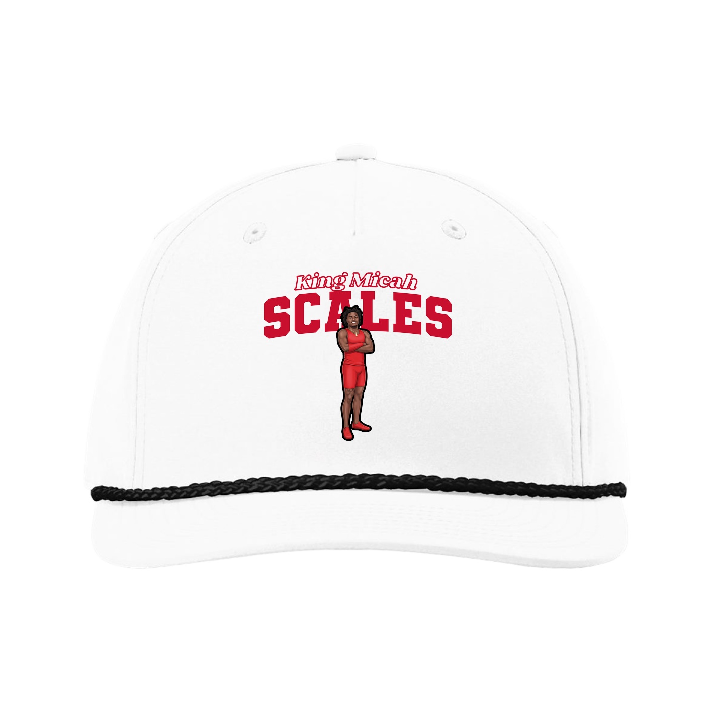 Five-Panel Classic Rope Cap — Name Arch in White