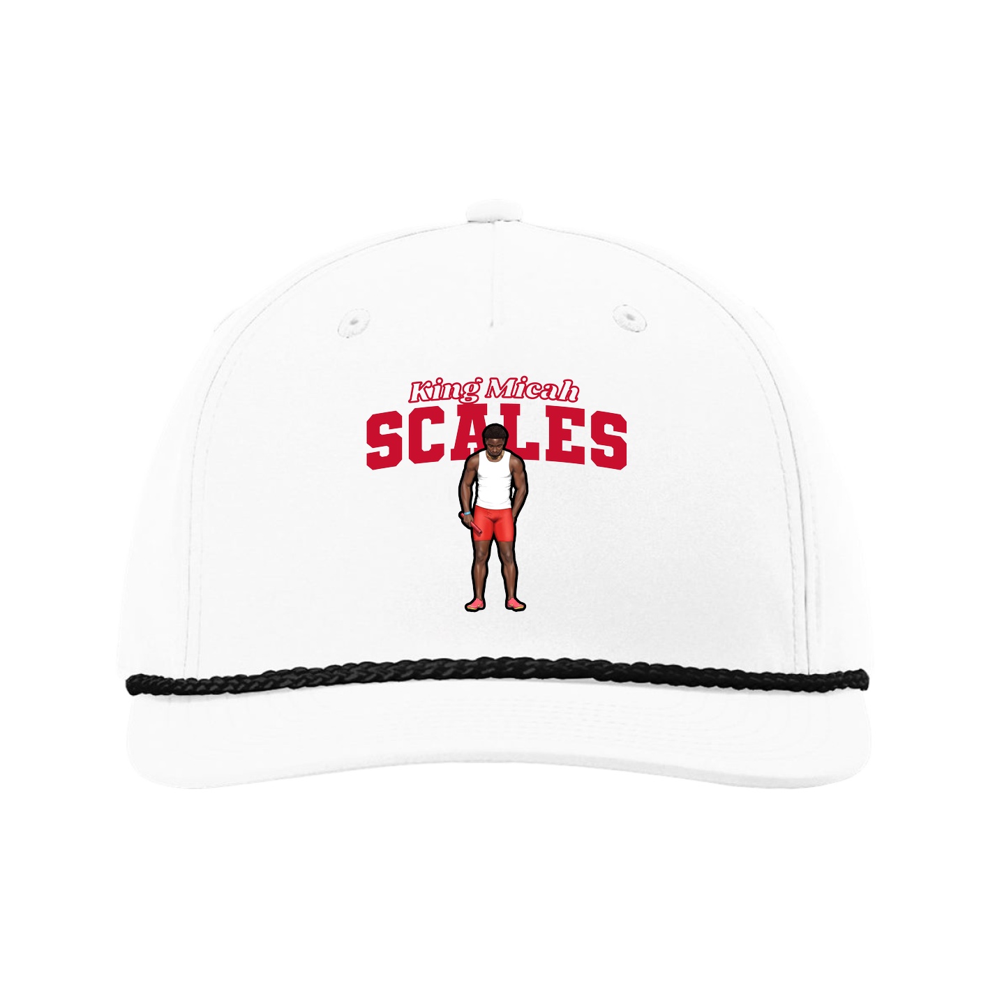 Five-Panel Classic Rope Cap — Name Arch in White