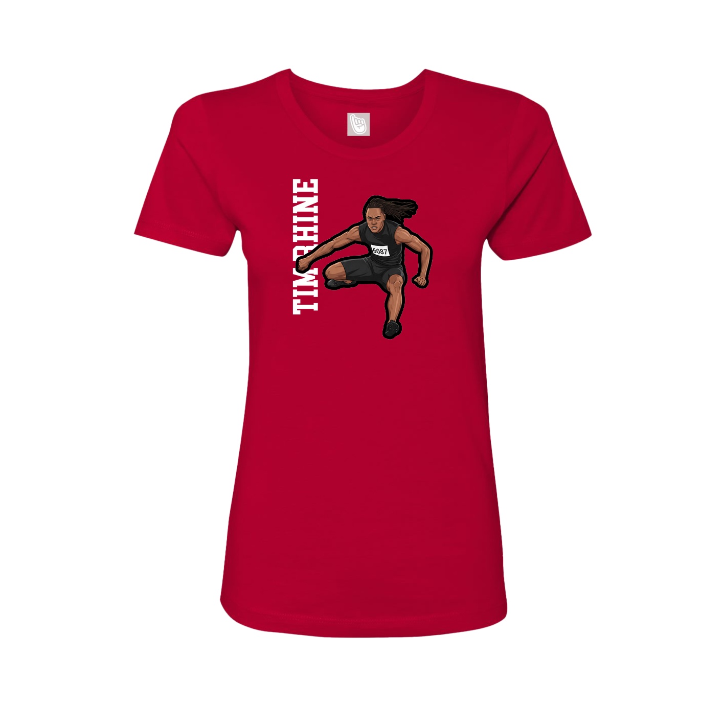 Fitted Women's Tee — Name Vertical in Red