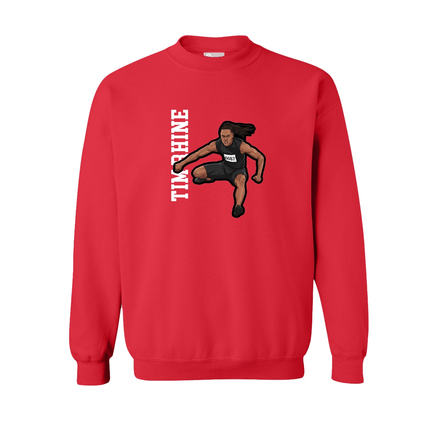 Fleece Crew — Name Vertical in Red