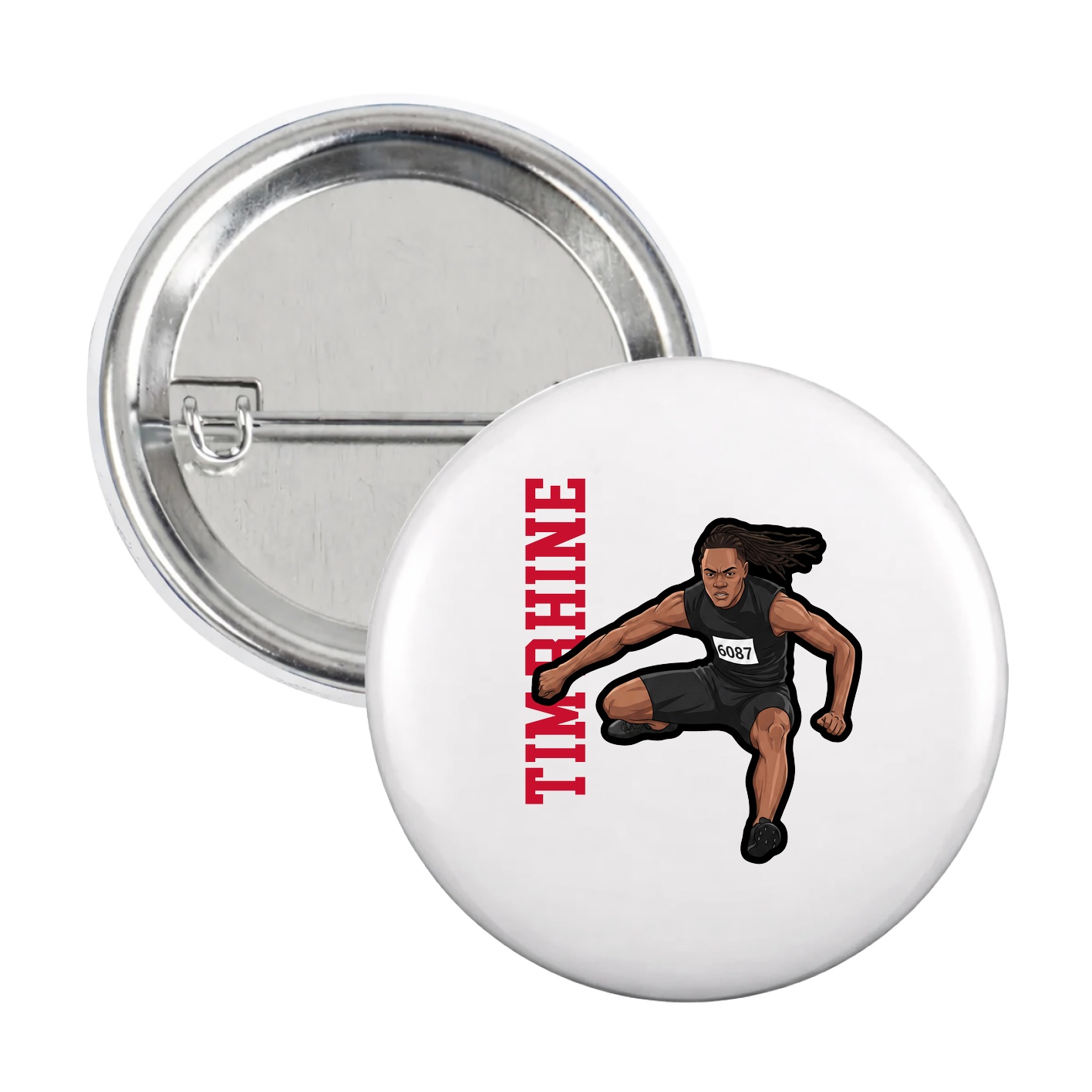 Game Day Button — Name Vertical in White