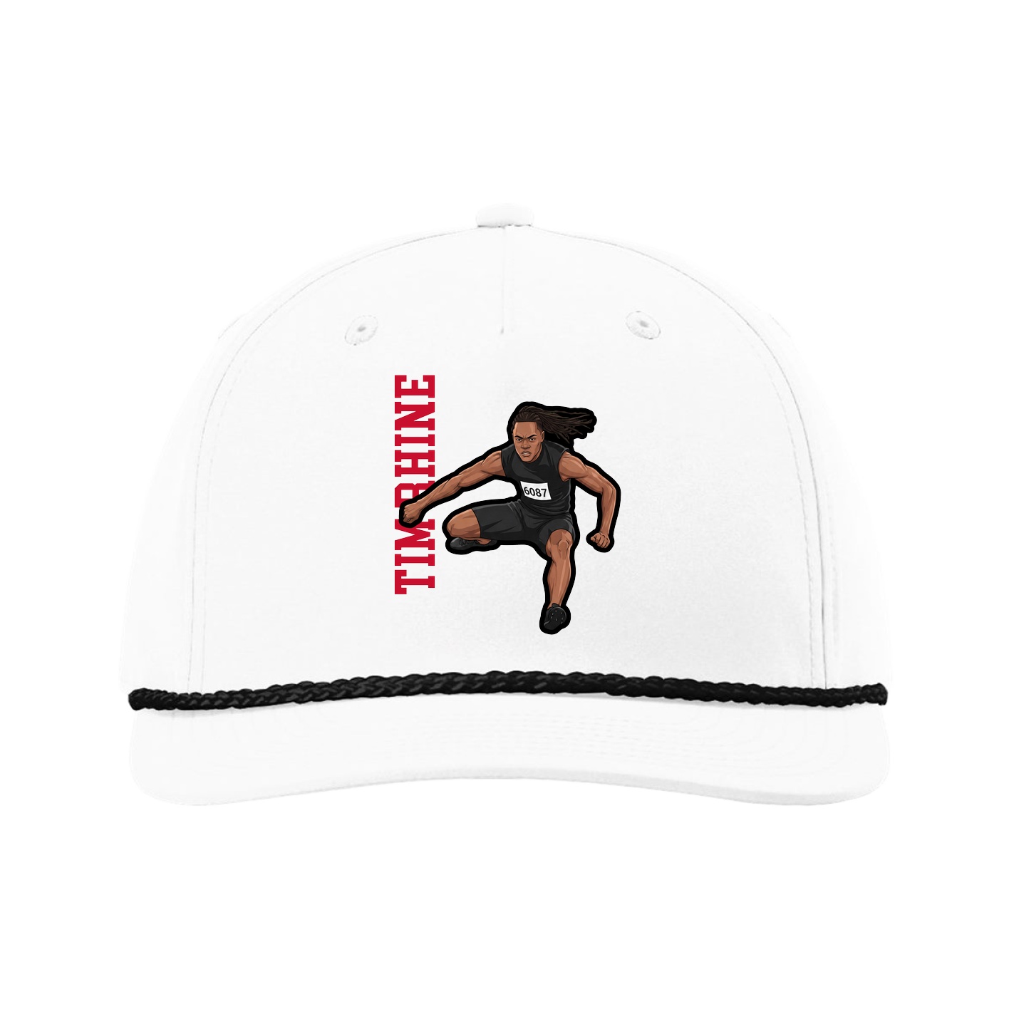 Five-Panel Classic Rope Cap — Name Vertical in White