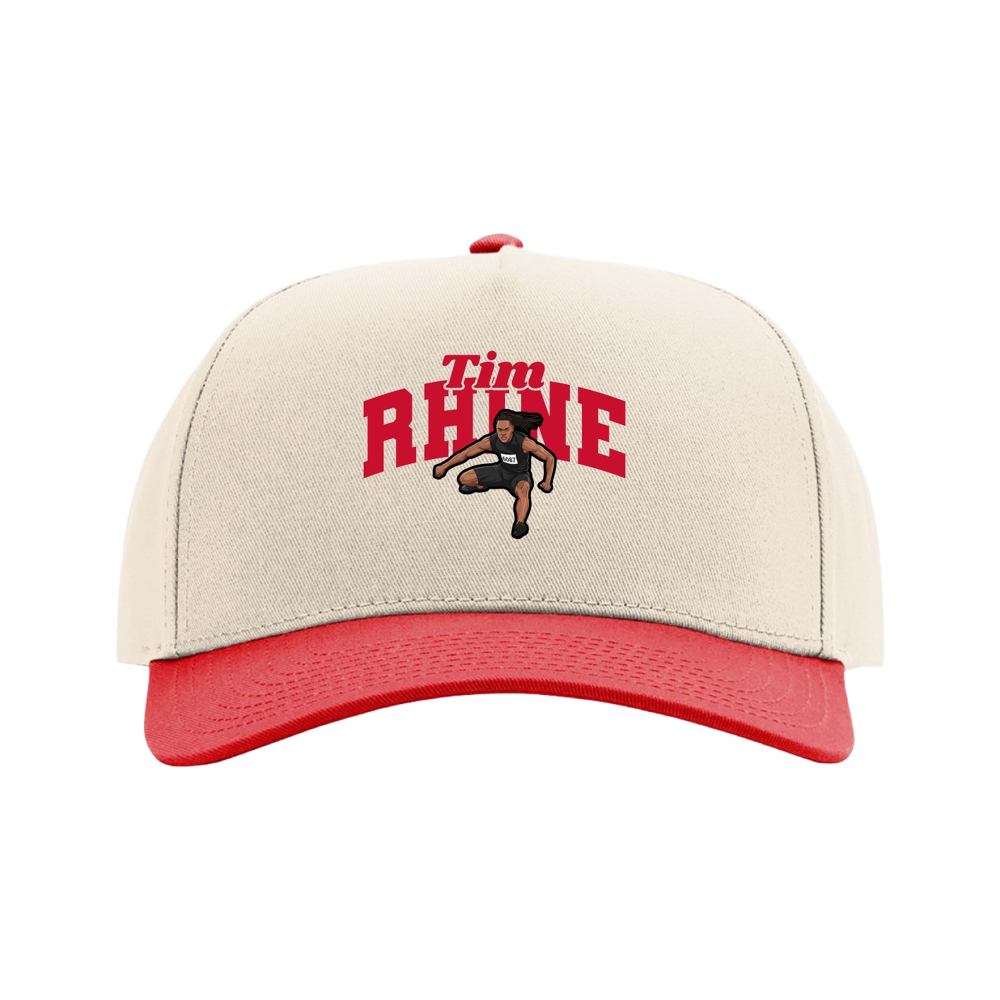 Full Fabric Five-Panel Champ Cap — Signature Arch in Cream/Red