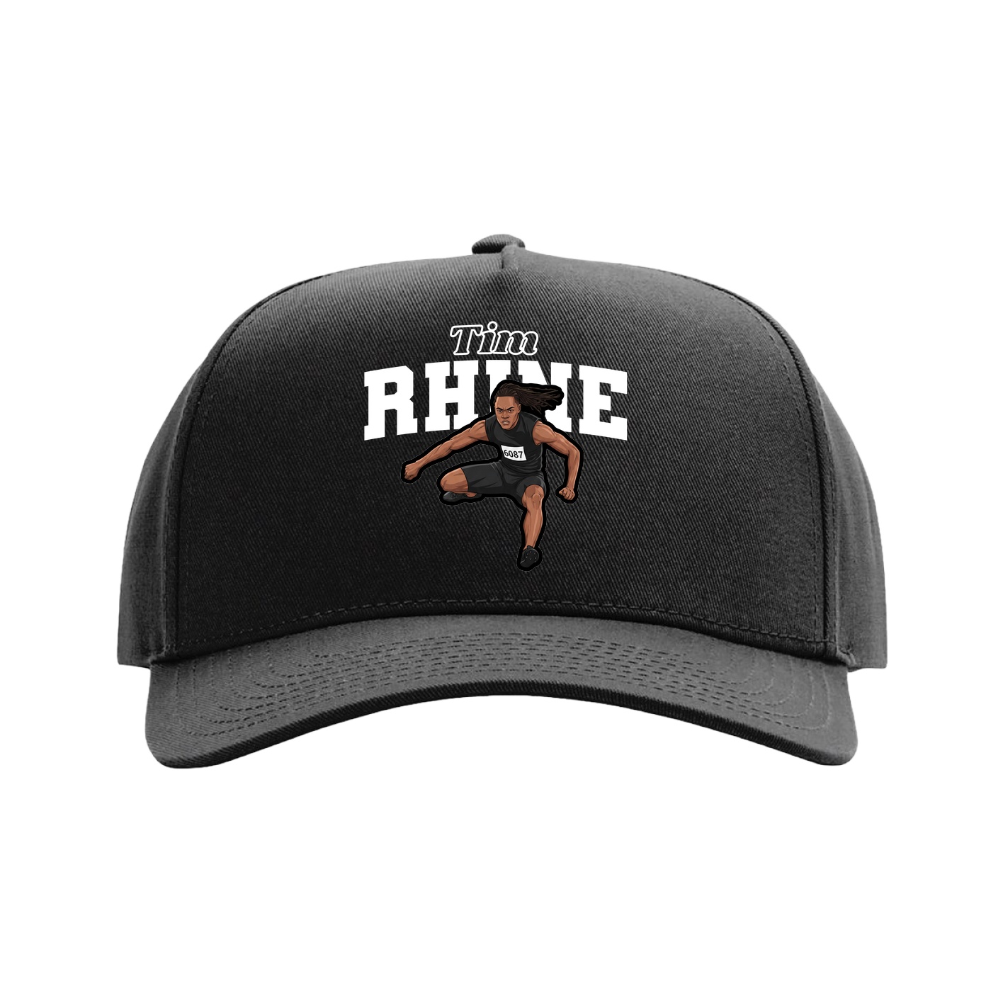 Full Fabric Five-Panel Champ Cap — Name Arch in Black