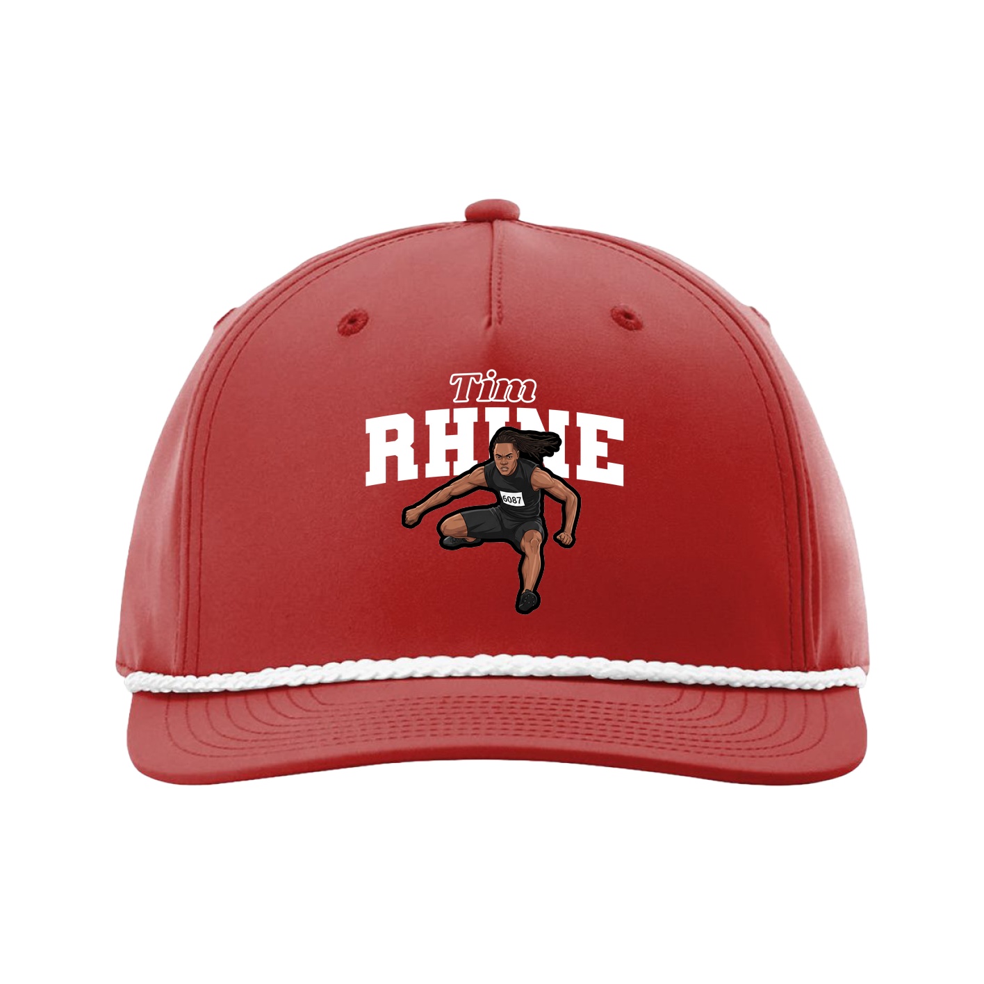 Five-Panel Classic Rope Cap — Name Arch in Red