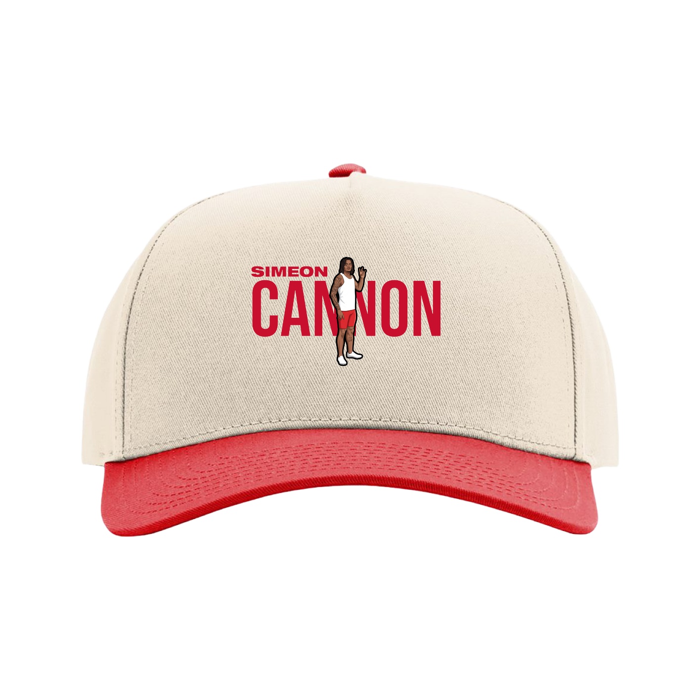 Full Fabric Five-Panel Champ Cap — Player Name in Cream/Red