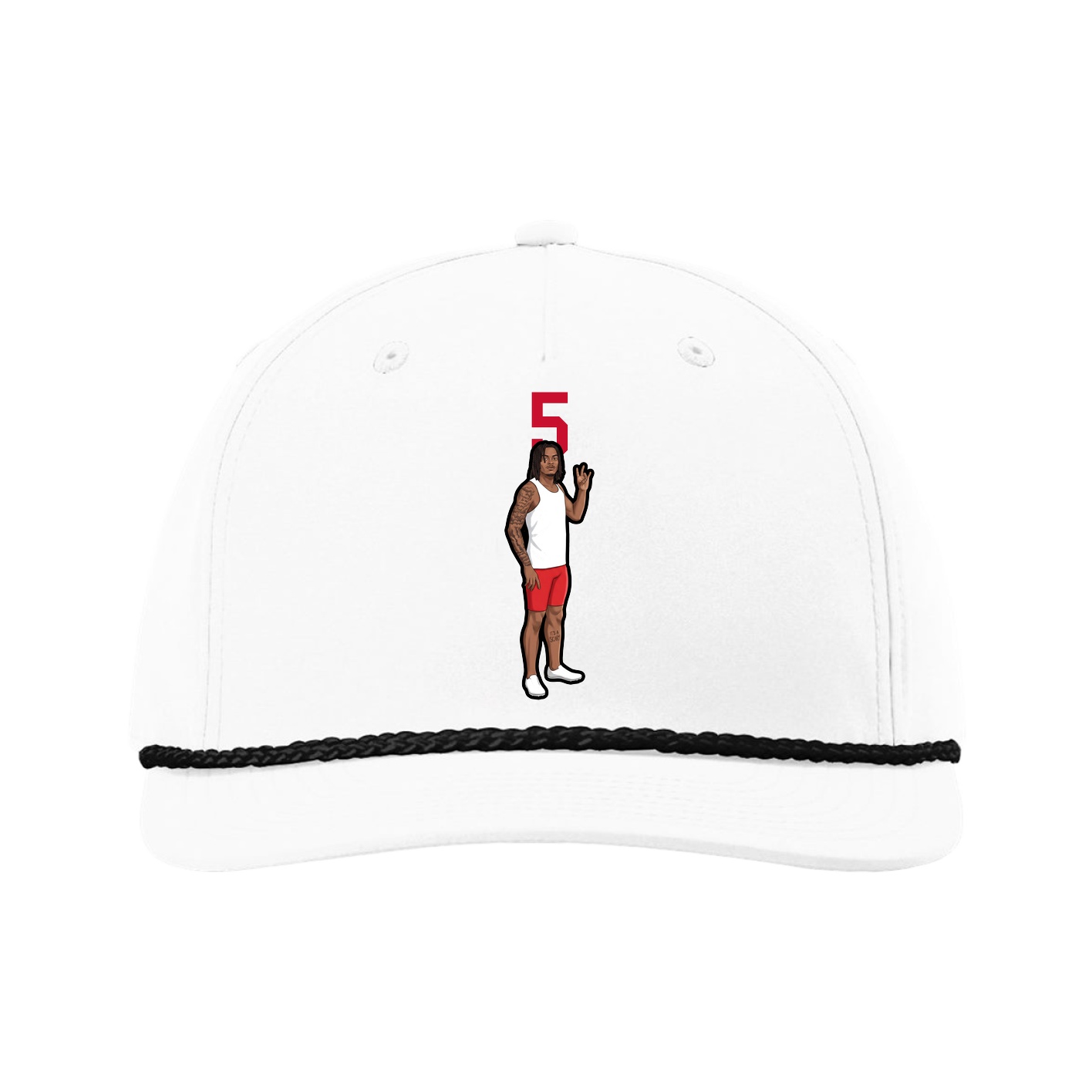 Five-Panel Classic Rope Cap — Number Top in White