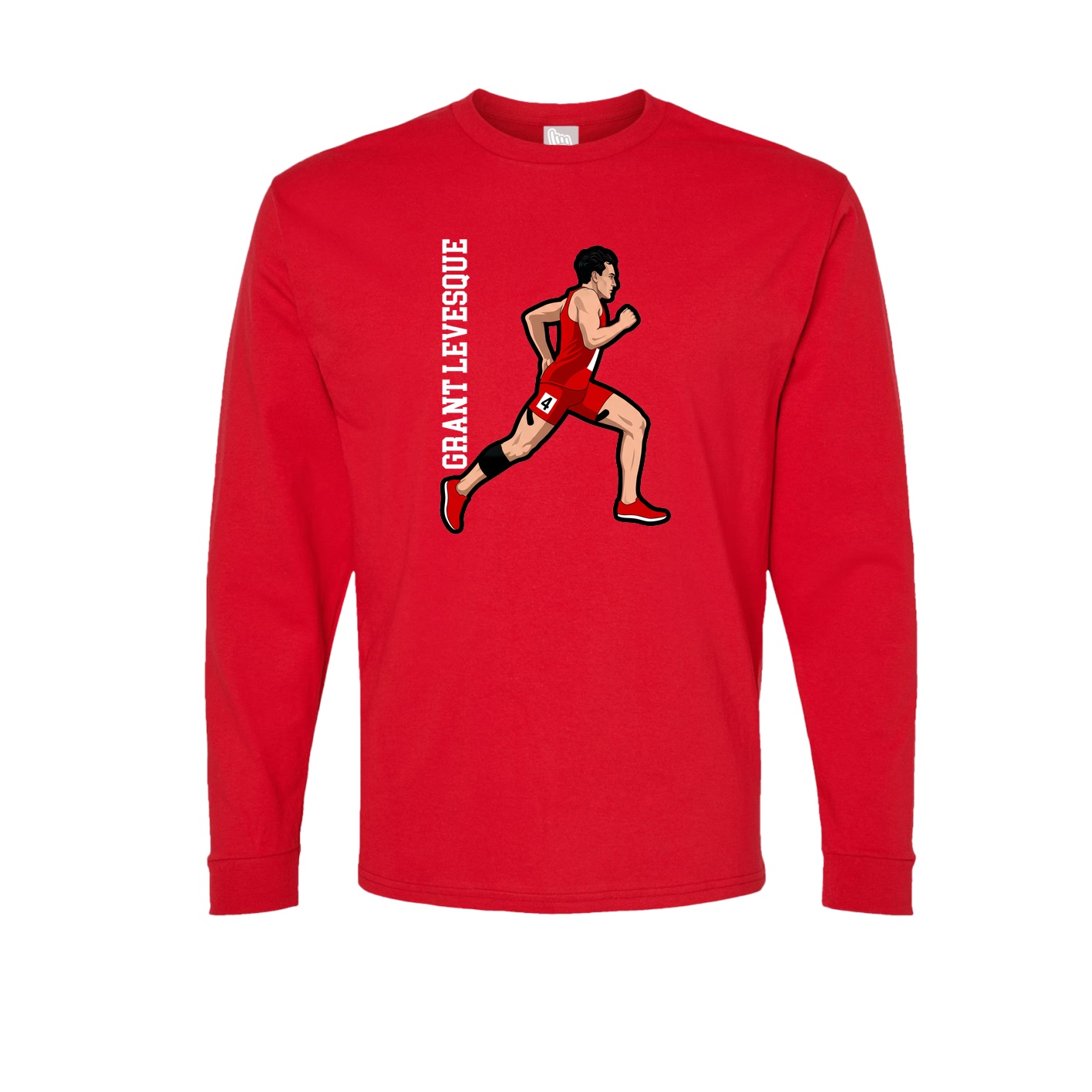 Long Sleeve Tee — Name Vertical in Red