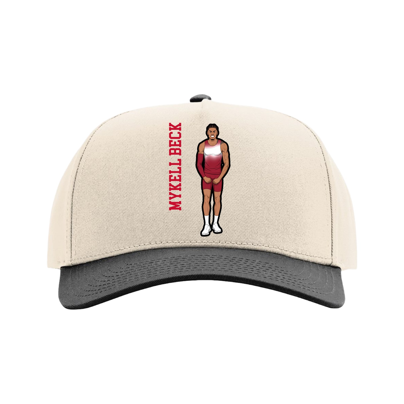 Full Fabric Five-Panel Champ Cap — Name Vertical in Cream/Black