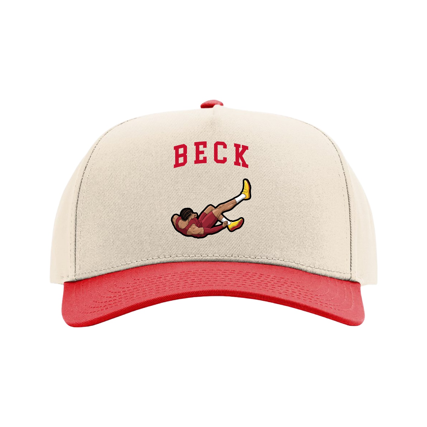 Full Fabric Five-Panel Champ Cap — Shirsey in Cream/Red