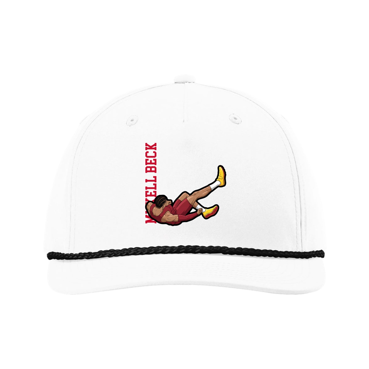 Five-Panel Classic Rope Cap — Name Vertical in White