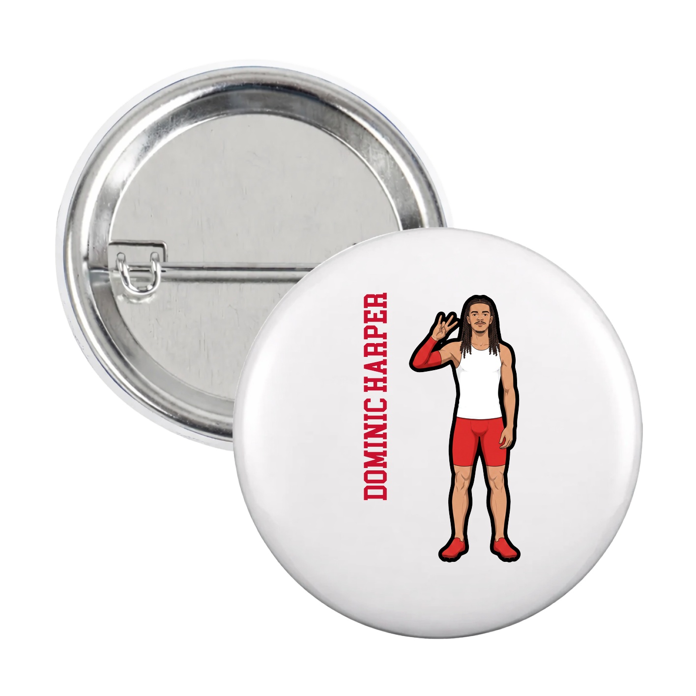 Game Day Button — Name Vertical in White