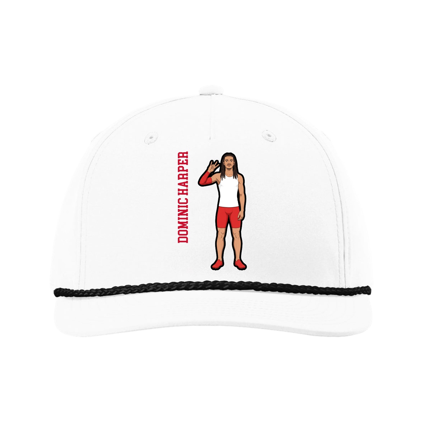 Five-Panel Classic Rope Cap — Name Vertical in White