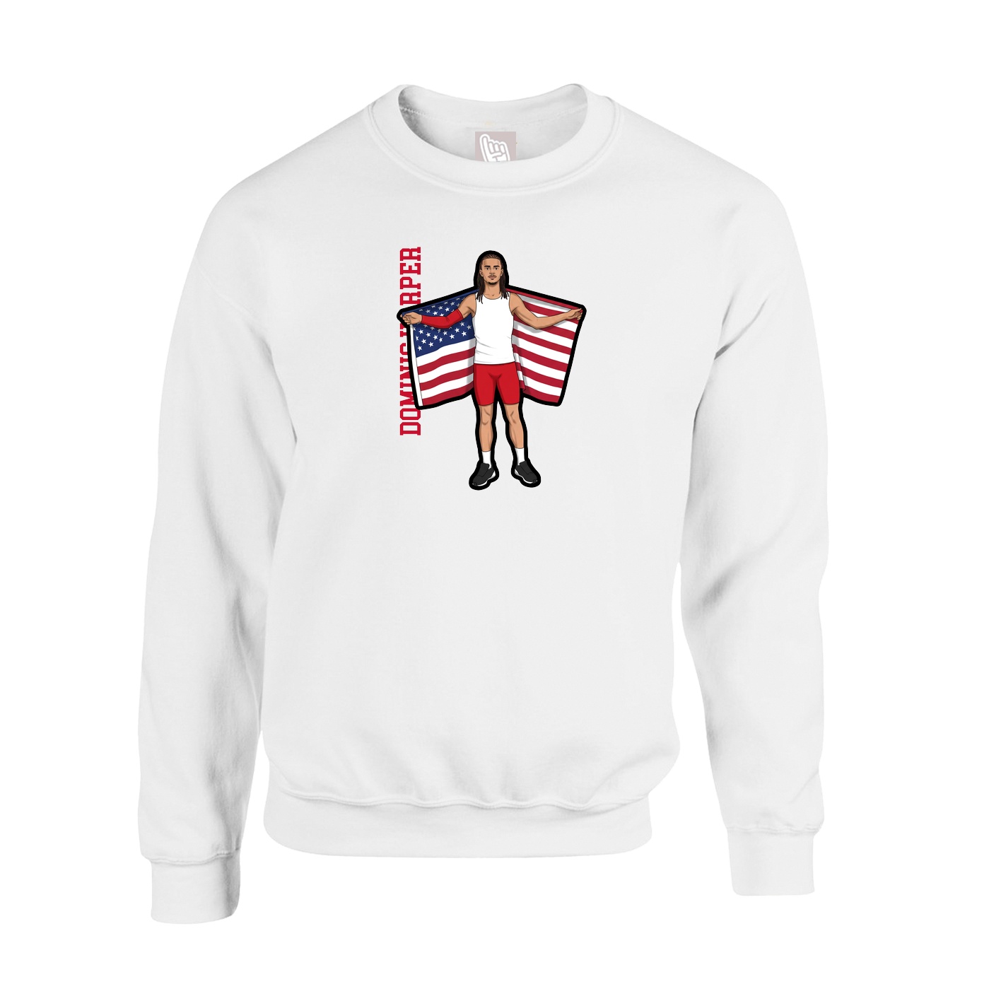 Fleece Crew — Name Vertical in White