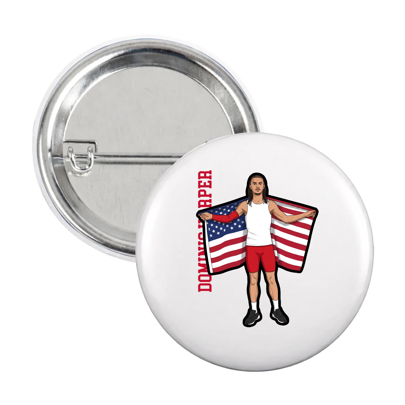 Game Day Button — Name Vertical in White