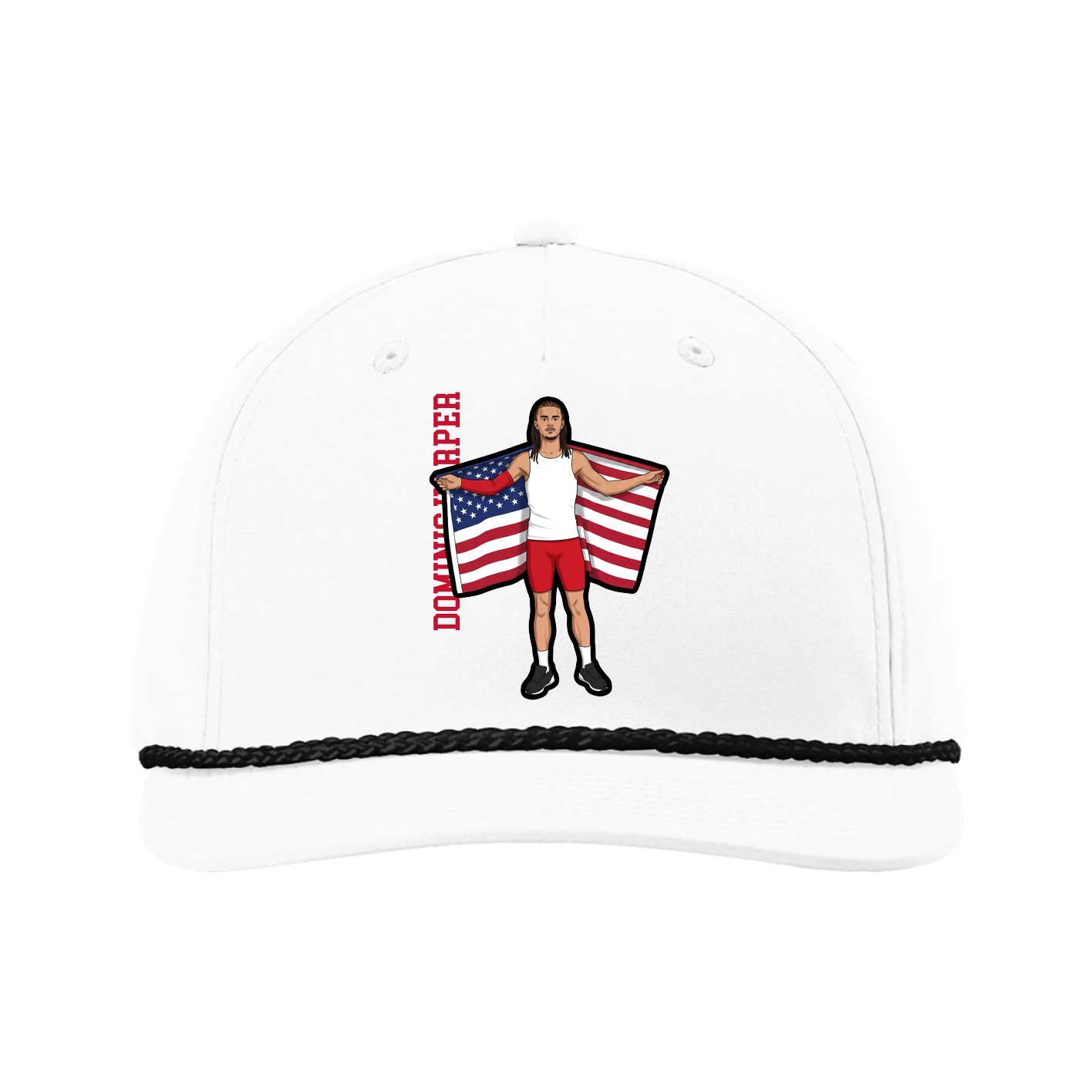Five-Panel Classic Rope Cap — Name Vertical in White