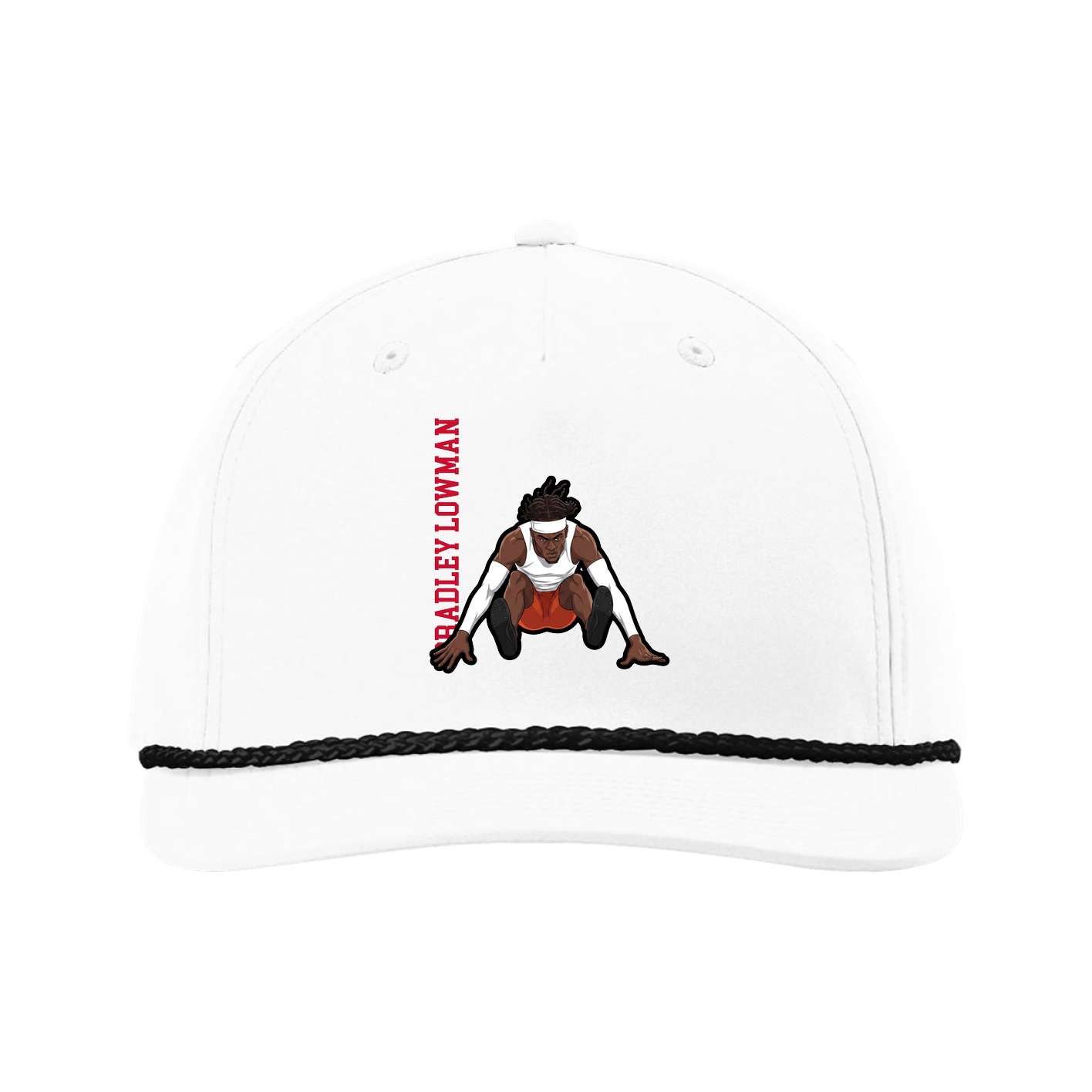Five-Panel Classic Rope Cap — Name Vertical in White