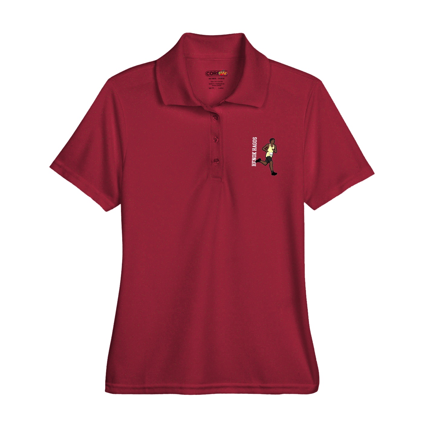 Womens Performance Polo — Name Vertical in Red