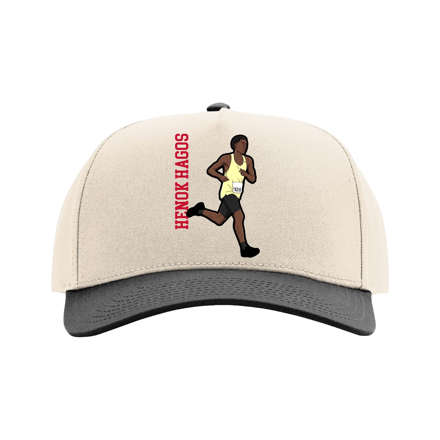 Full Fabric Five-Panel Champ Cap — Name Vertical in Cream/Black