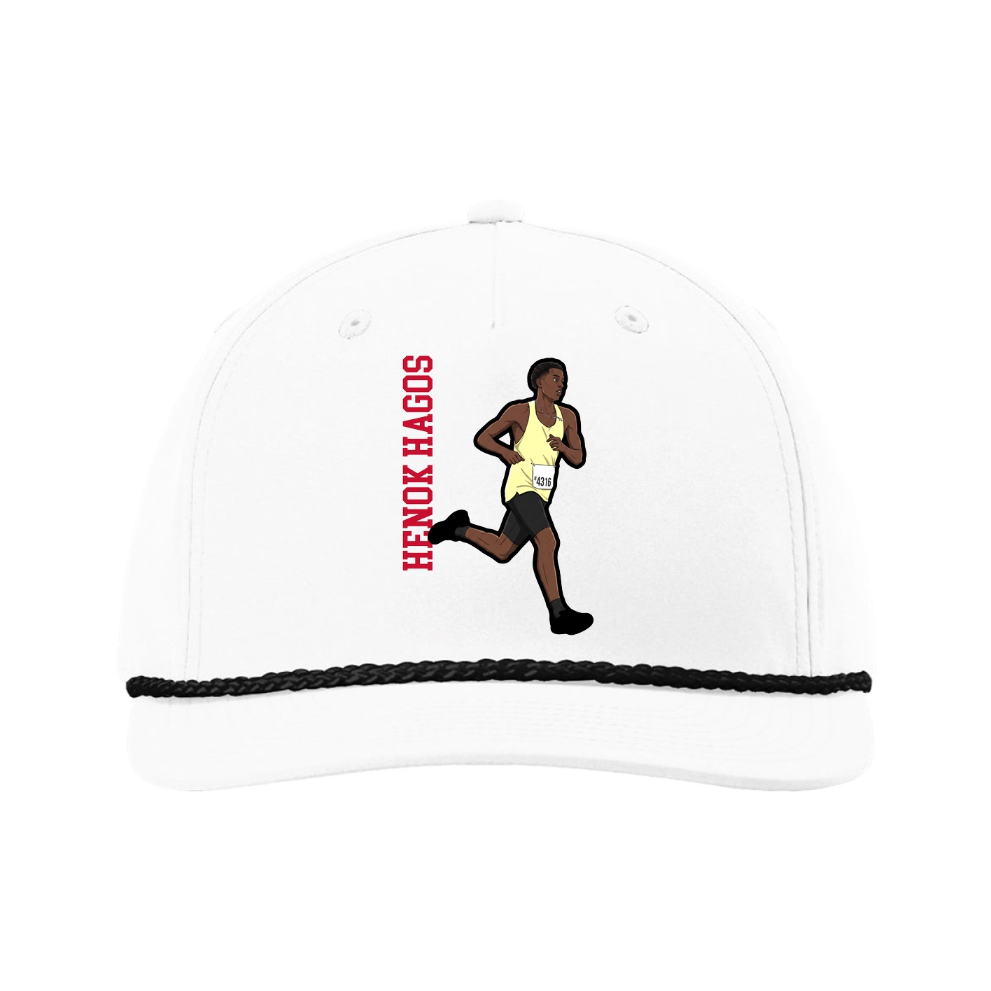 Five-Panel Classic Rope Cap — Name Vertical in White