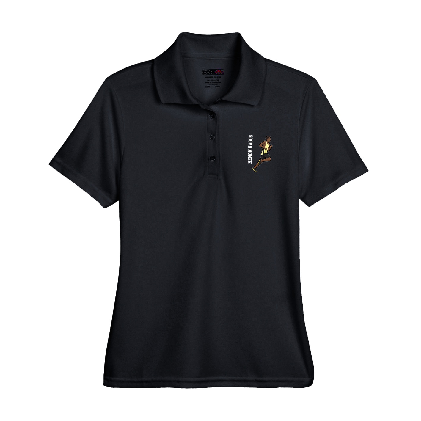 Womens Performance Polo — Name Vertical in Black