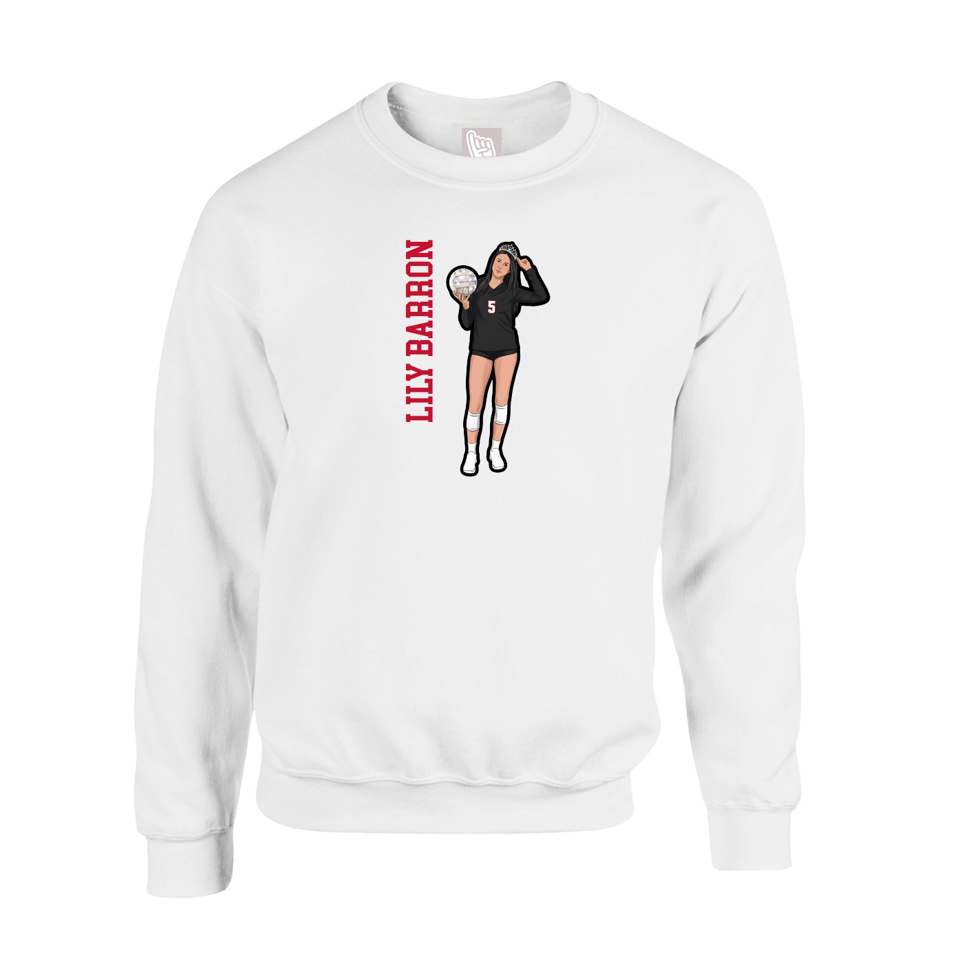 Fleece Crew — Name Vertical in White