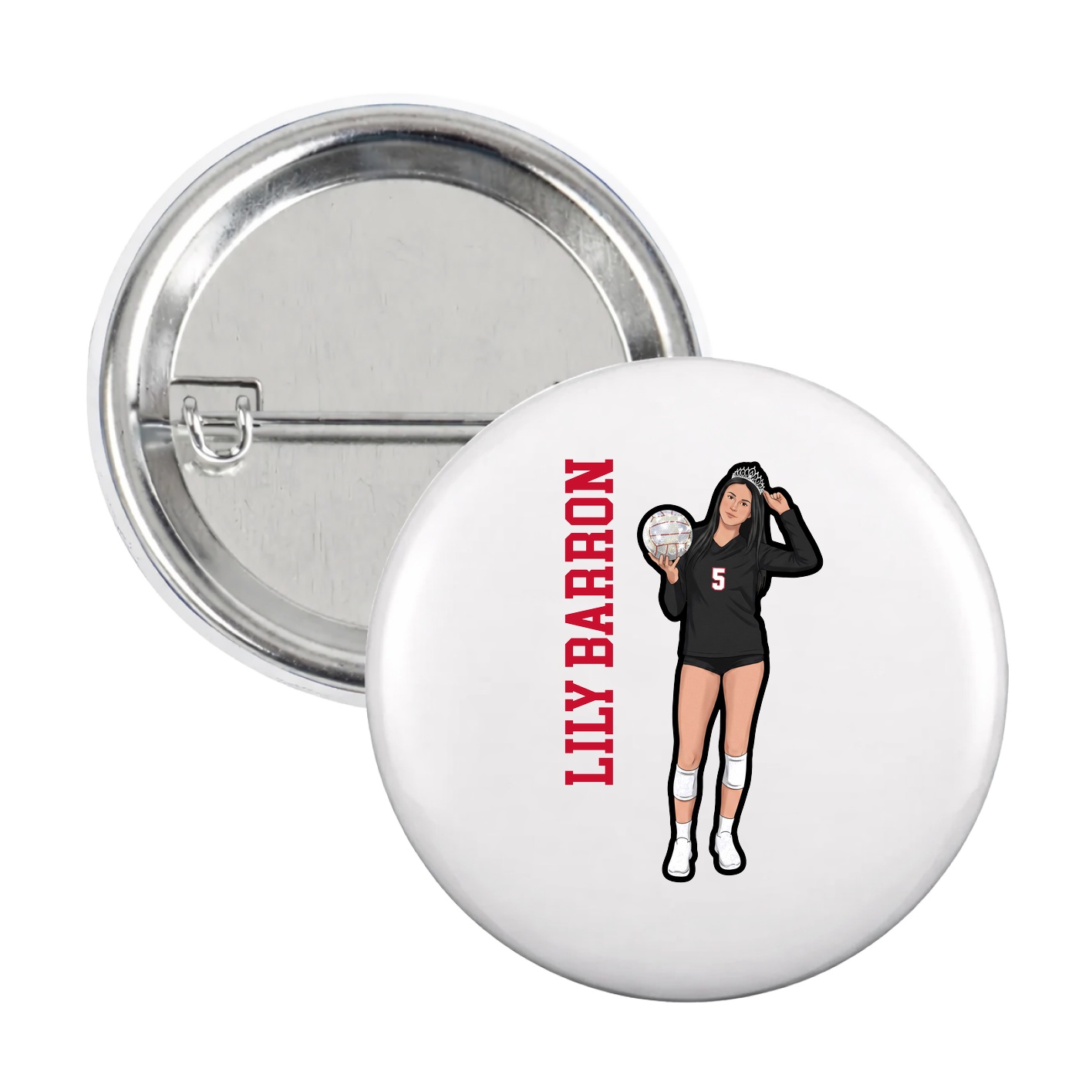 Game Day Button — Name Vertical in White