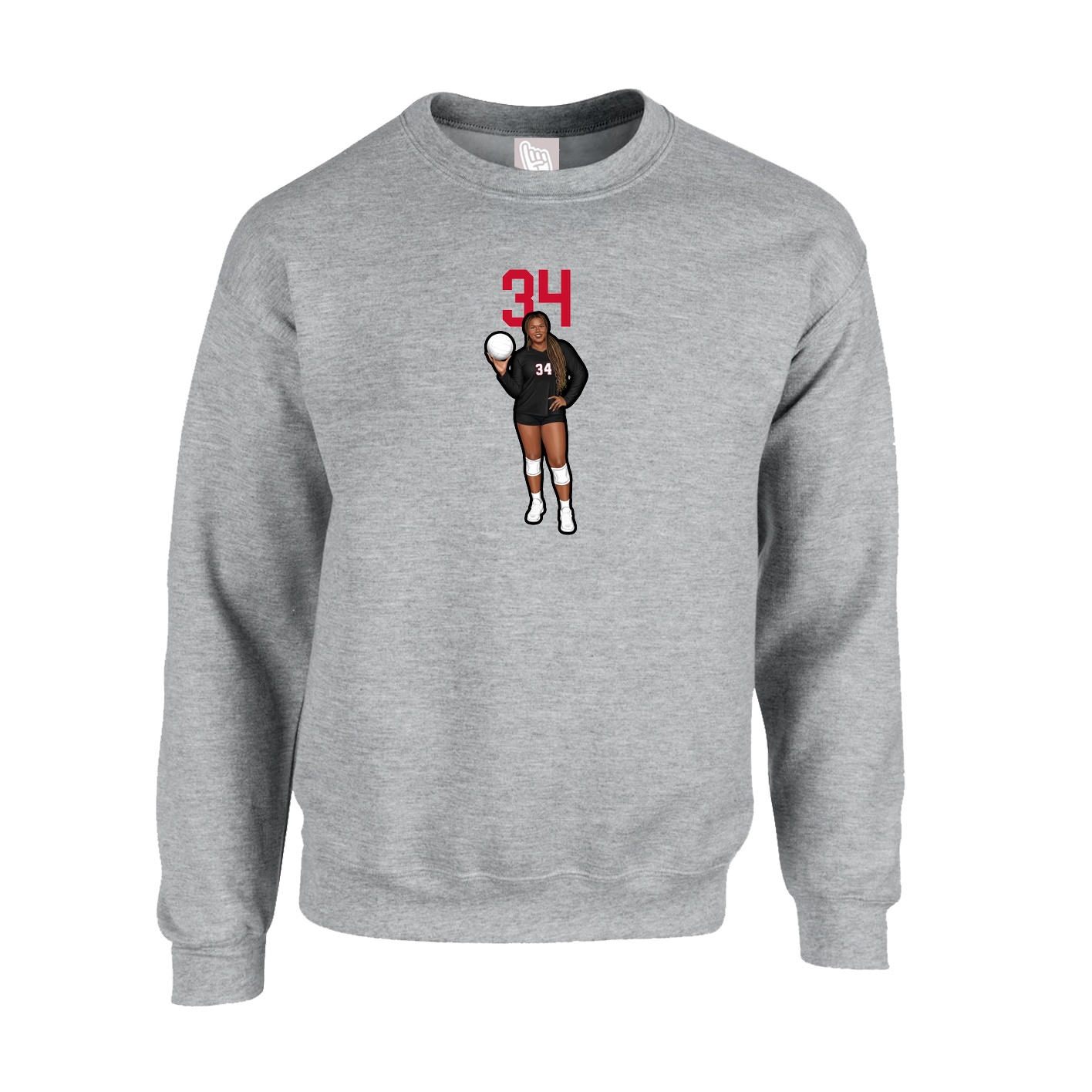 Fleece Crew — Number Top in Grey