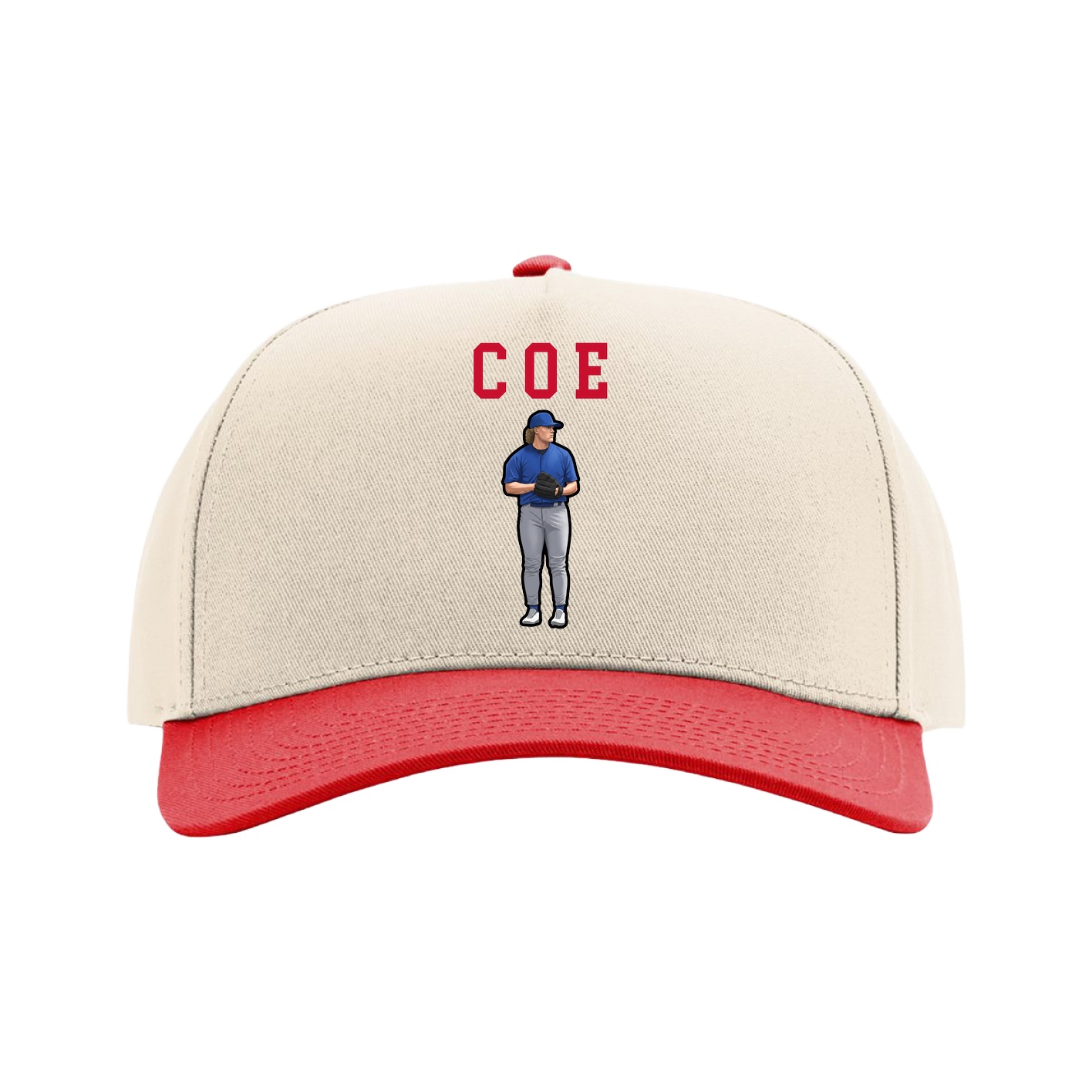 Full Fabric Five-Panel Champ Cap — Shirsey in Cream/Red