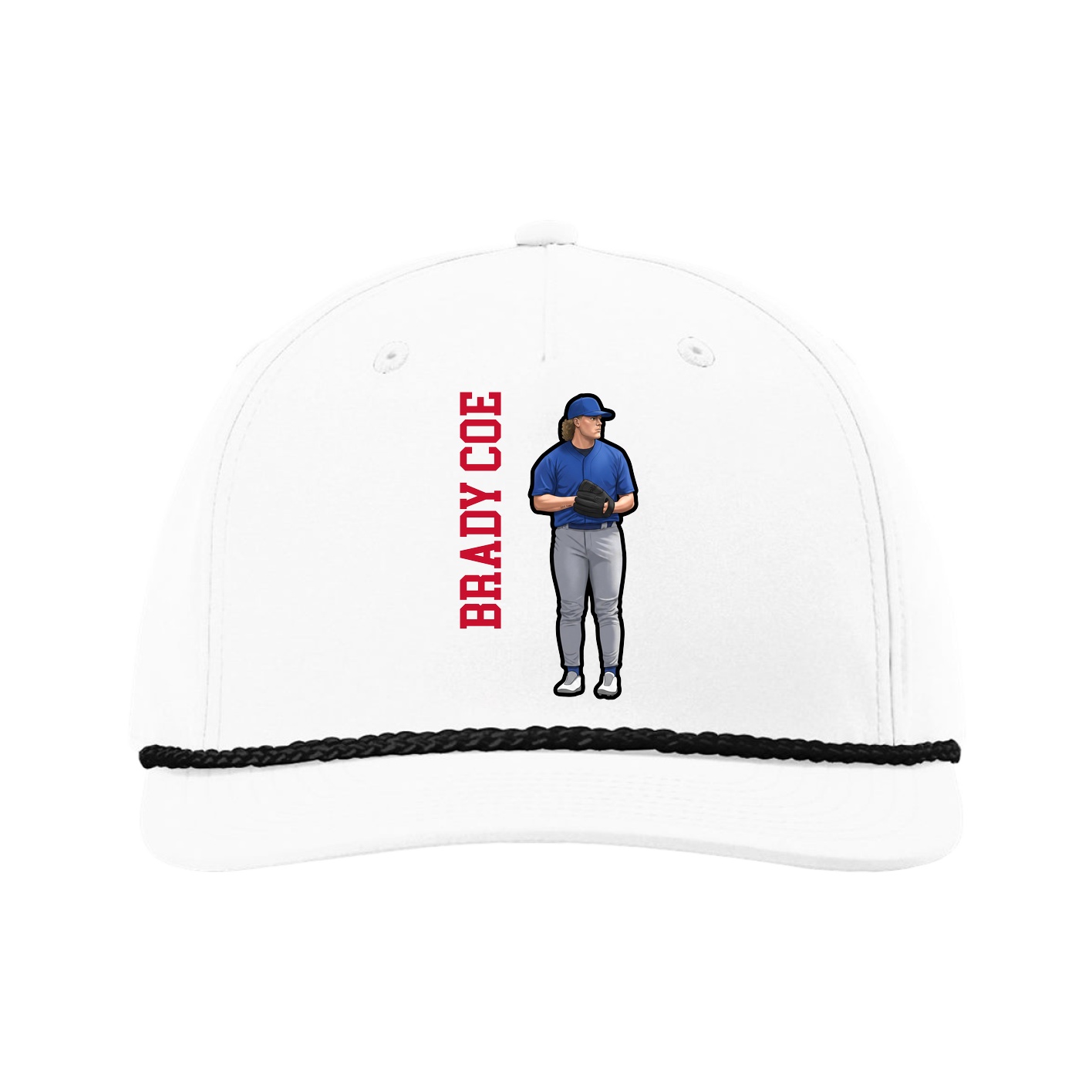 Five-Panel Classic Rope Cap — Name Vertical in White