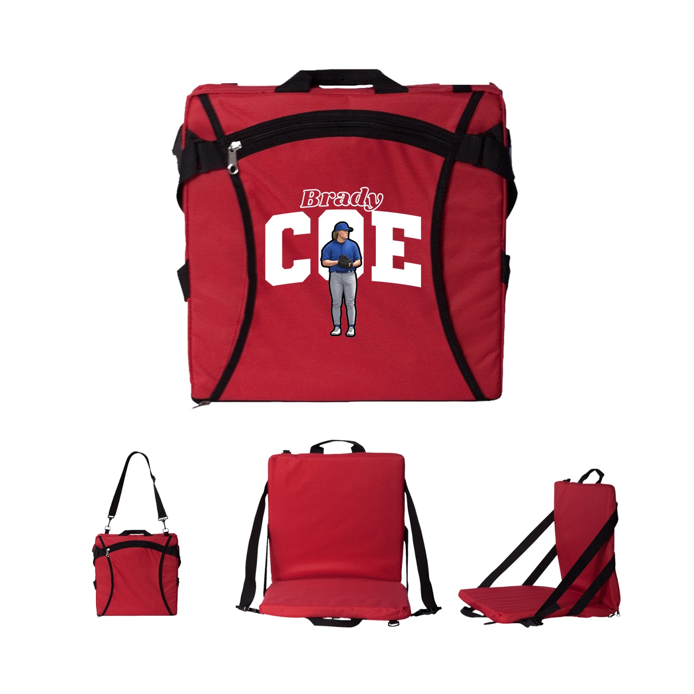 Folding Stadium Seat — Name Arch in Red