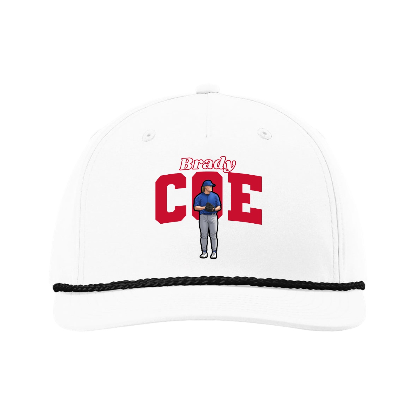Five-Panel Classic Rope Cap — Name Arch in White