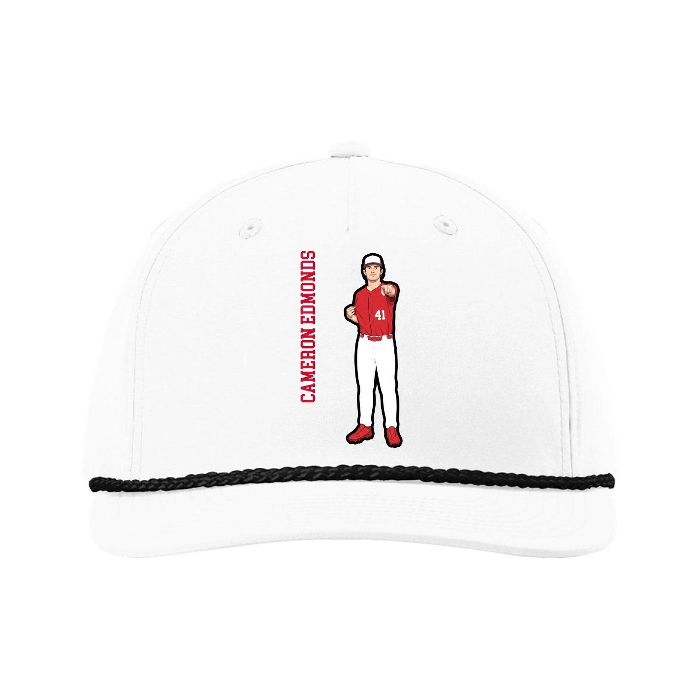 Five-Panel Classic Rope Cap — Name Vertical in White