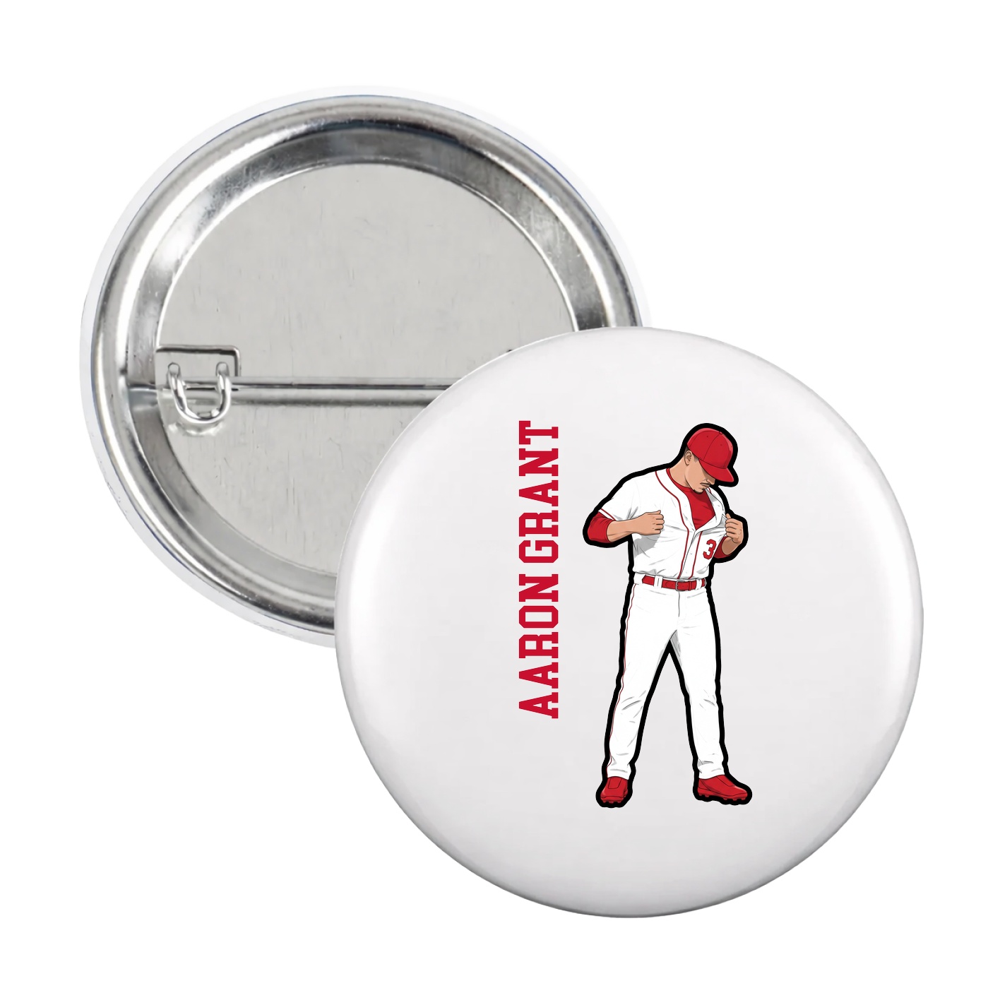 Game Day Button — Name Vertical in White