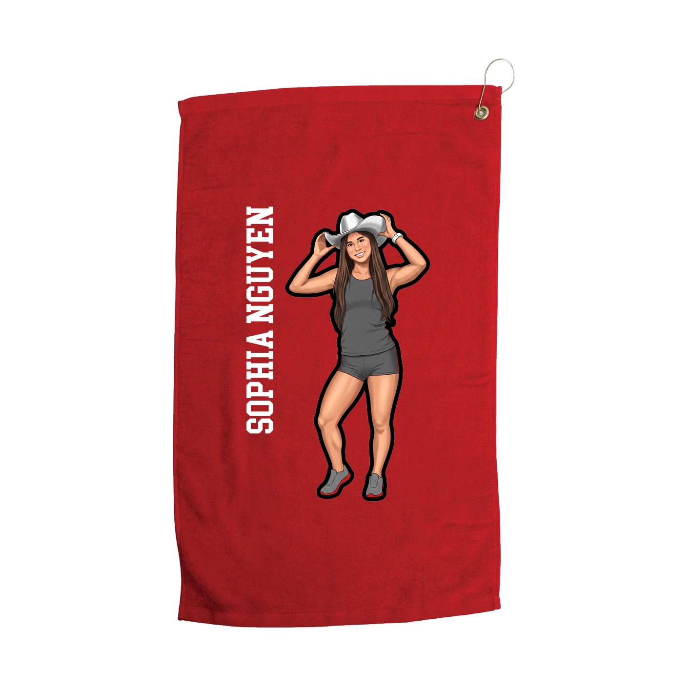 Golf Towel — Name Vertical in Red