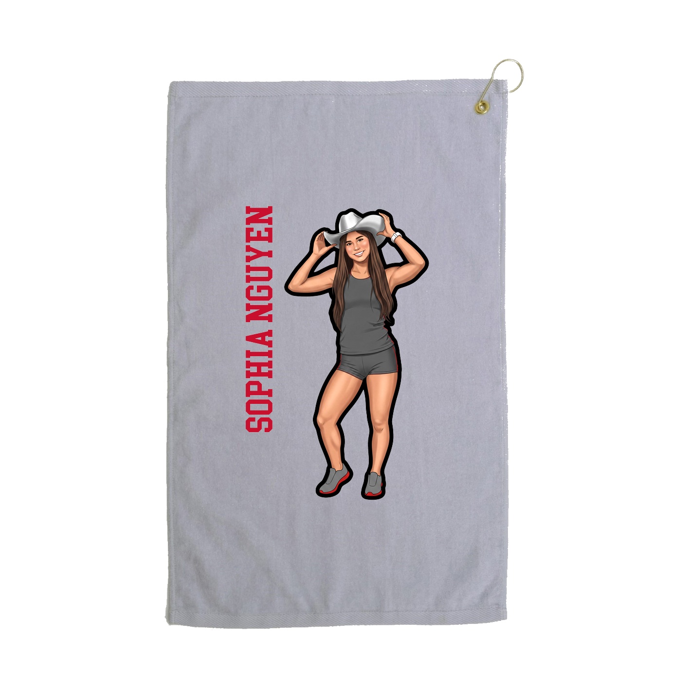 Golf Towel — Name Vertical in Grey
