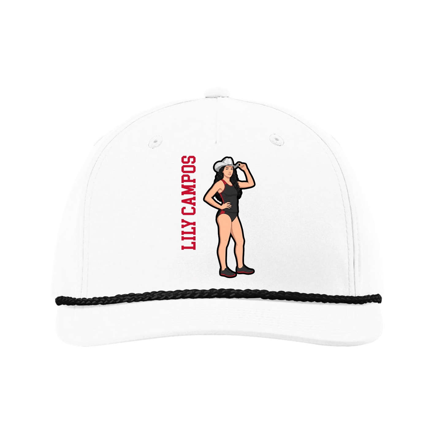 Five-Panel Classic Rope Cap — Name Vertical in White