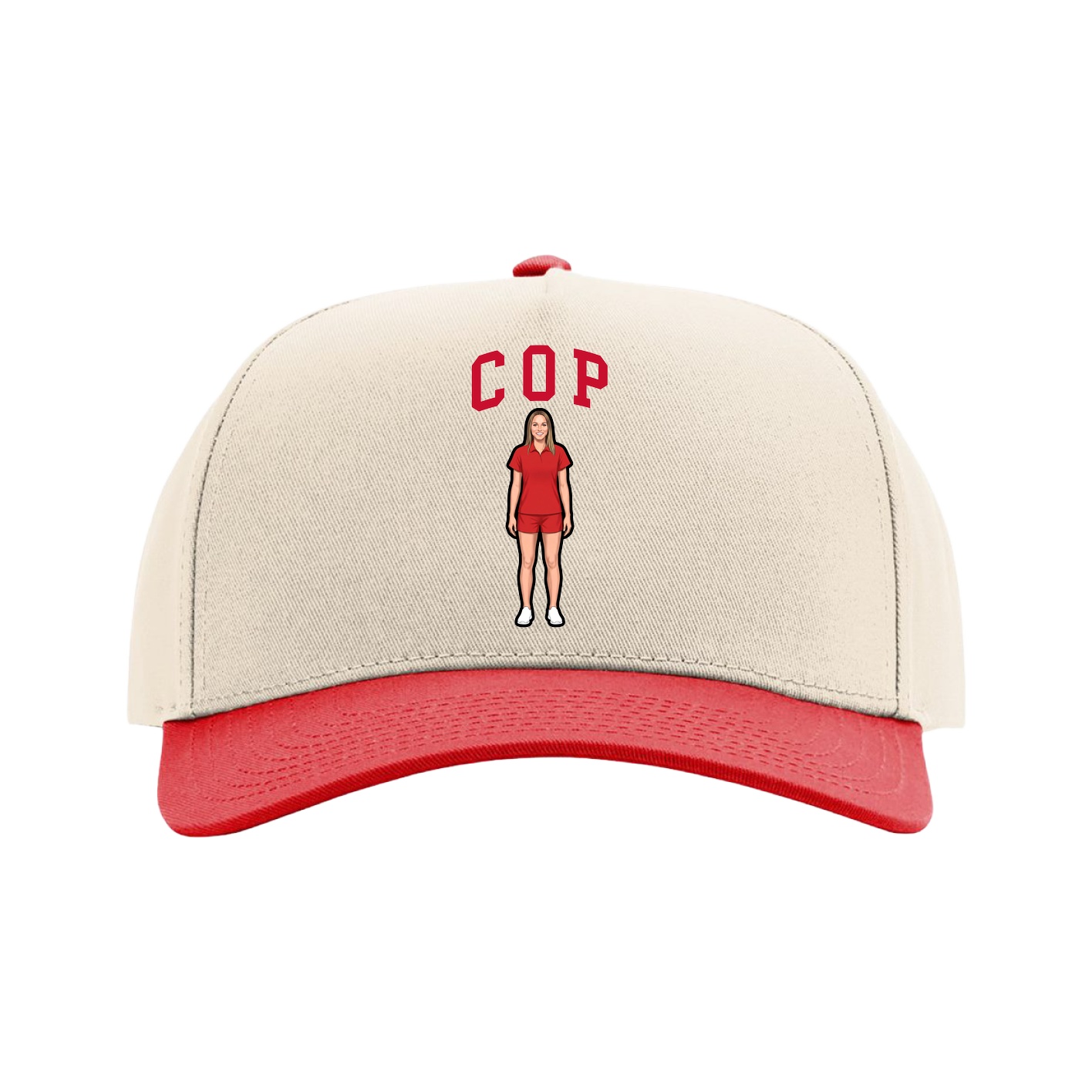 Full Fabric Five-Panel Champ Cap — Shirsey in Cream/Red