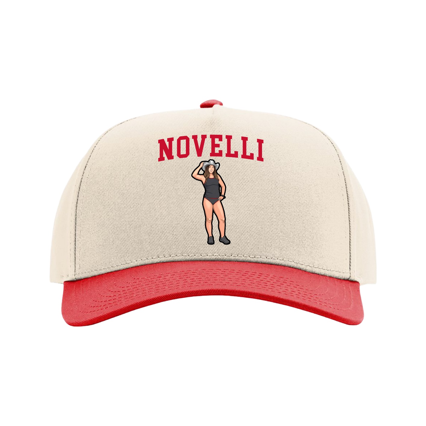 Full Fabric Five-Panel Champ Cap — Shirsey in Cream/Red