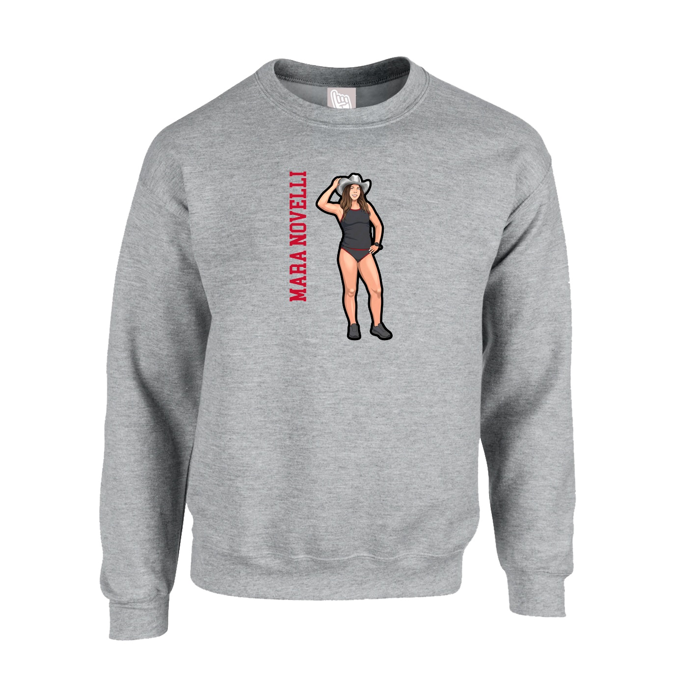 Fleece Crew — Name Vertical in Grey