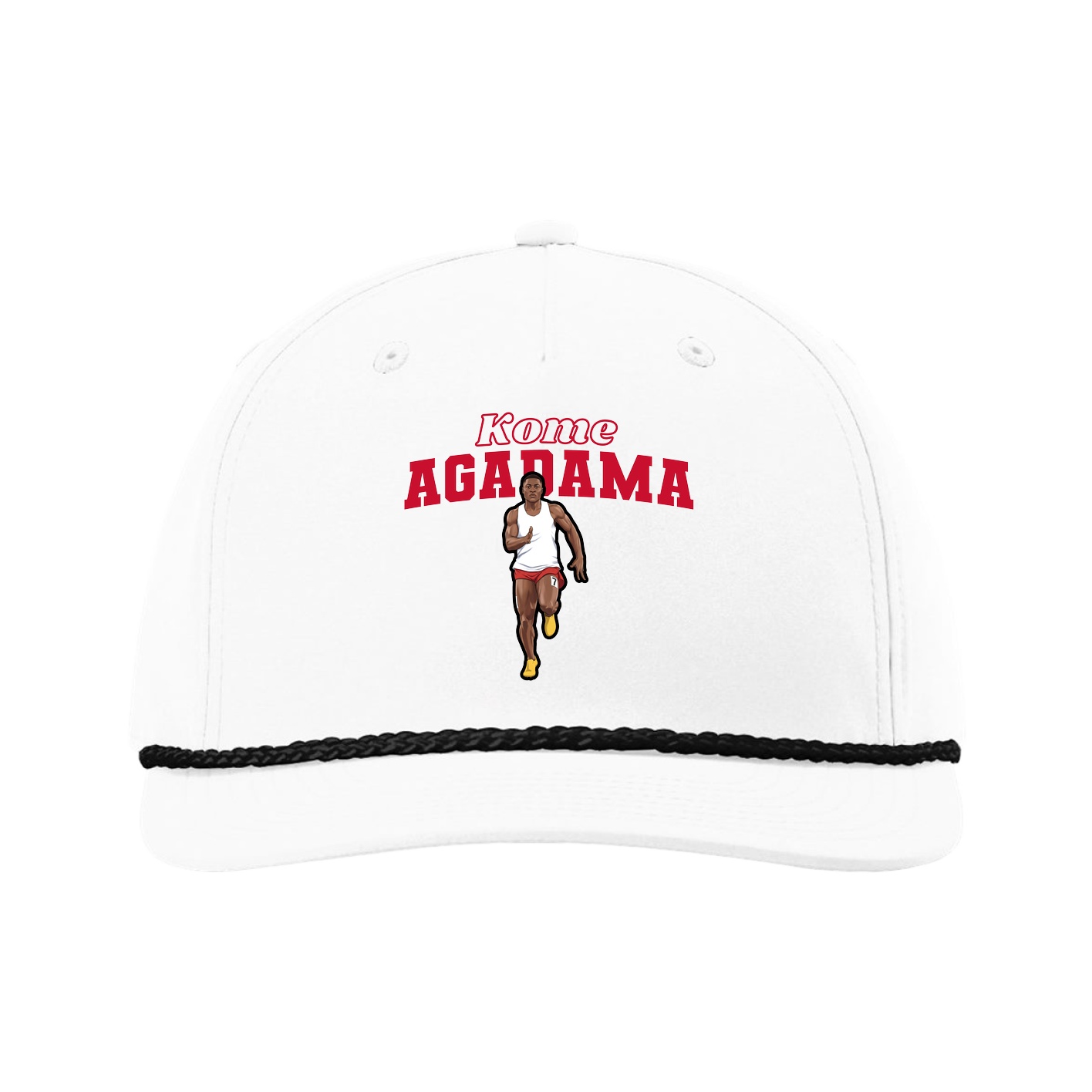 Five-Panel Classic Rope Cap — Name Arch in White