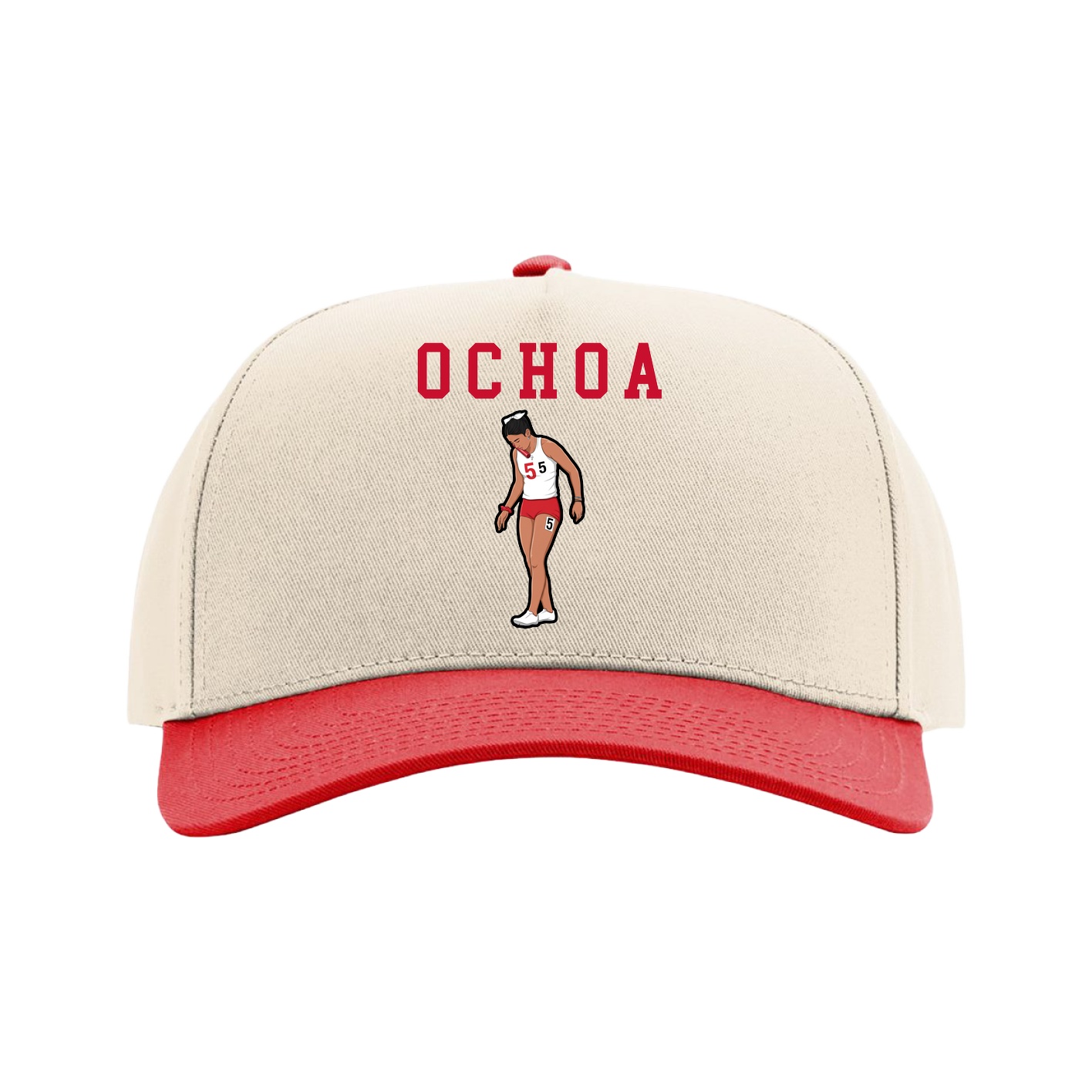 Full Fabric Five-Panel Champ Cap — Shirsey in Cream/Red