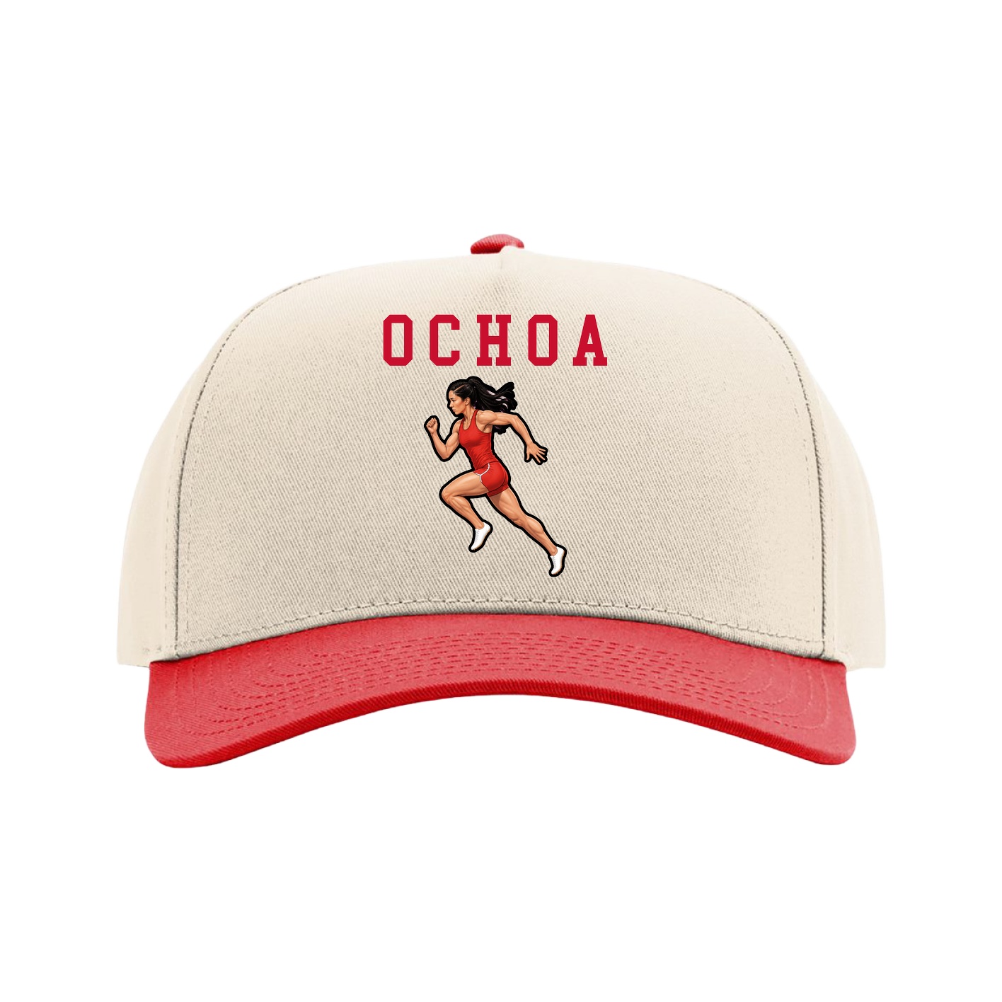 Full Fabric Five-Panel Champ Cap — Shirsey in Cream/Red
