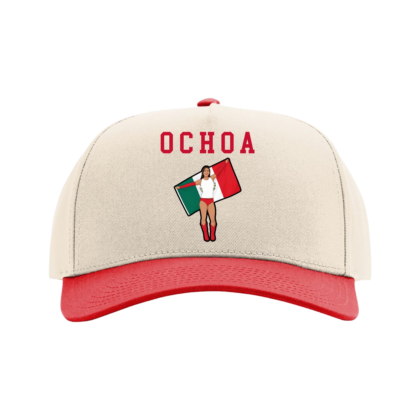 Full Fabric Five-Panel Champ Cap — Shirsey in Cream/Red
