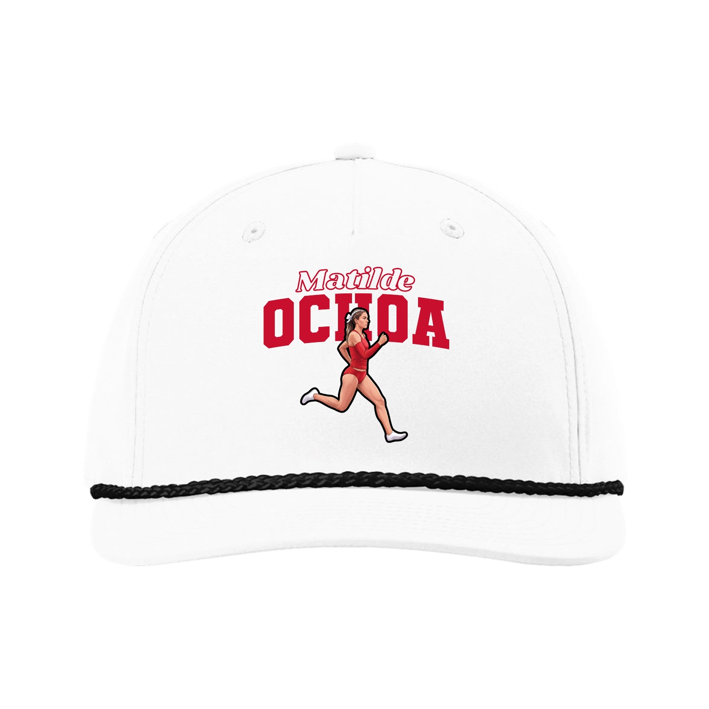 Five-Panel Classic Rope Cap — Name Arch in White